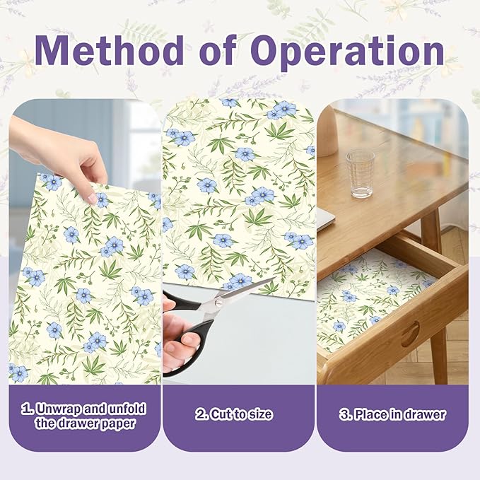 SCENTORINI Scented Drawer Liners for Dresser,6 Linen + 6 Lavender Scent Drawer Paper Liners, Paper Sheets Liner 14.3x19.5 Inch, for Fragrant Home Shelf Closet Bedroom Drawer