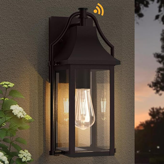 Dusk to Dawn Outdoor Wall Light, Waterproof Wall Sconces, Exterior Wall Mount Lantern Sconce with Glass, Oil Rubbed Bronze Patio Lanterns for House Garage Front Door, 14.8in, 1 Pcak