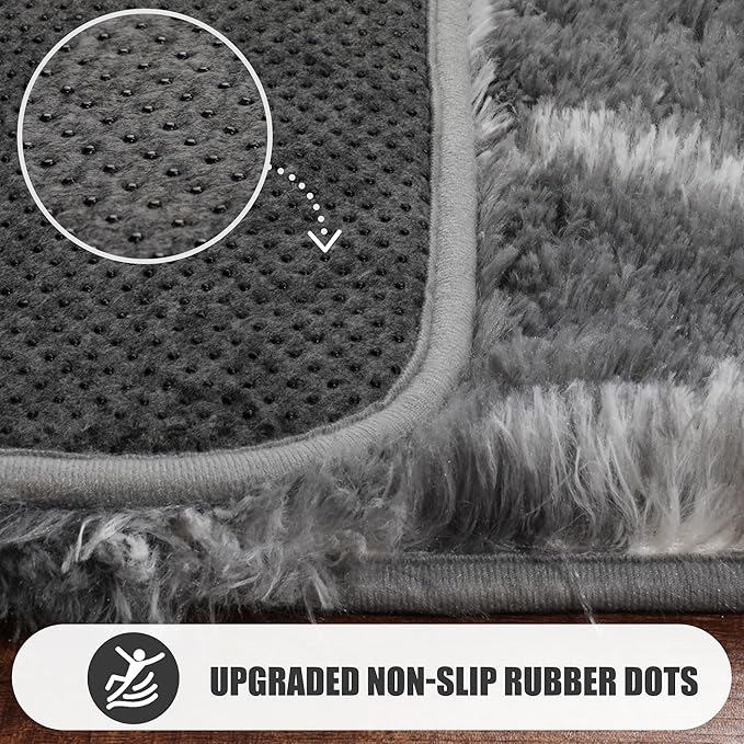 ONASAR Area Rugs for Bedroom Living Room, 4x6 Fluffy Grey and White Floor Rug, Shaggy Geometric Soft Plush Fuzzy Carpet for Nursery Teen Playroom Dorm Office Home Decor Aesthetic
