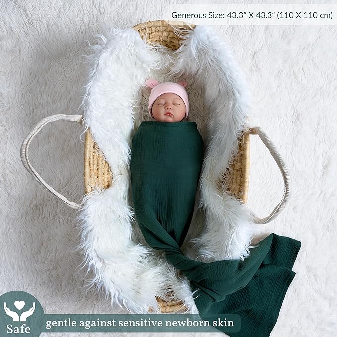 Meracorallo Muslin Swaddle Blanket, 100% Cotton Receiving Blanket Soft and Breathable Swaddle Wrap for Baby Boys and Girls, Dark Green