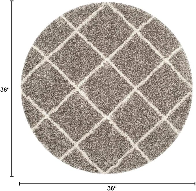 SAFAVIEH Hudson Shag Collection 3' Round Grey/Ivory SGH281B Modern Diamond Trellis Non-Shedding Living Room Bedroom Dining Room Entryway Plush 2-inch Thick Area Rug