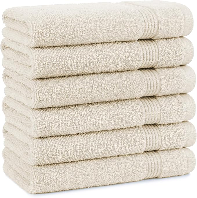 Arkwright Solid Hand Towels, Pack of 6, 100% Cotton 600 GSM Soft Absorbent Guest Bathroom Towels for Hotel, Spa or Vacation Rental, 28 x 16 in, Alabaster Ivory