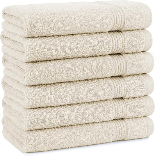 Arkwright Solid Hand Towels, Pack of 6, 100% Cotton 600 GSM Soft Absorbent Guest Bathroom Towels for Hotel, Spa or Vacation Rental, 28 x 16 in, Alabaster Ivory