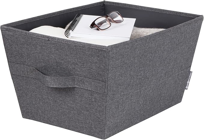 Bigso Tapered Storage Bin - Collapsible Fabric Storage Cubes for Organizing Shelves, Closets, and Rooms, with 2 Handles - 13.4in x 17.7in x 9.8in - Large, Grey