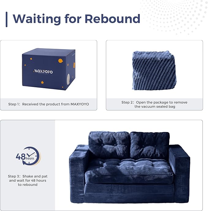 MAXYOYO Convertible Sofa Bed, Pull Out Loveseat Sleeper Sofa, Folding Couch Bed with Pillows for Living Room, Navy