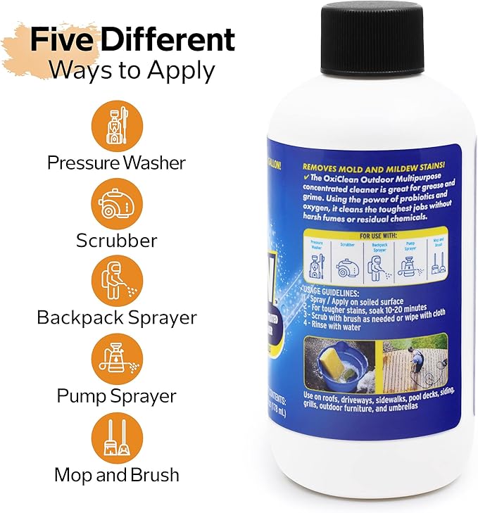 OxiClean Outdoor Multipurpose Super Concentrated Cleaner - Makes 4 Gallons Stain Remover Driveway for Concrete (4 Pack 6oz Bottle = Gallons) White 24 Fl Oz