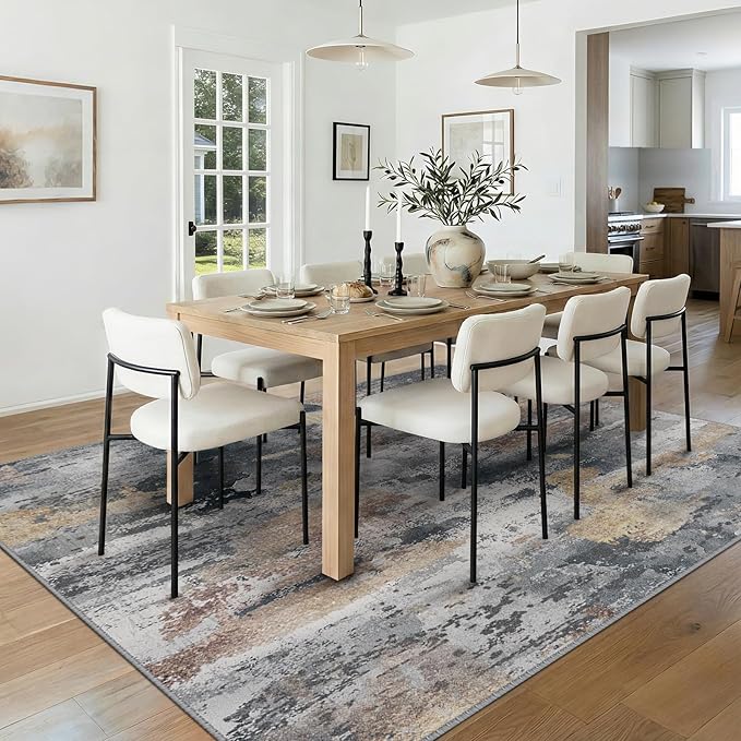 Washable Area Rugs 9'x12' Non-Slip Modern Abstract Soft for Living Room Entryway Bedroom Nursery, Print Pattern, Charcoal Brown