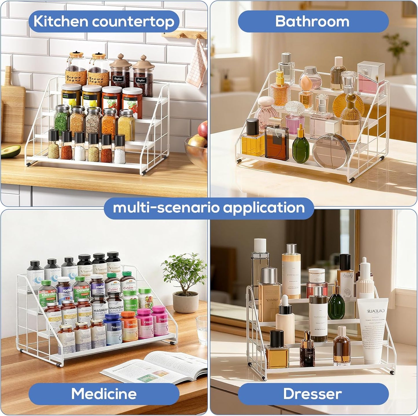 4-Tier Adjustable Spice Rack Organizer for Cabinet & Pantry — Space-Saving Tiered Shelf | Nestify