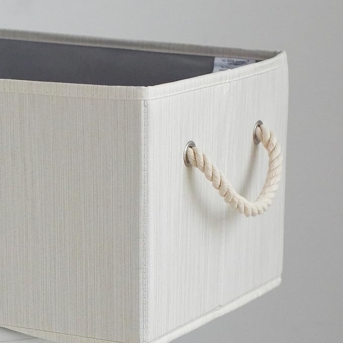 Pack of 2 Storage Bins Closet Organizer System, Sturdy Foldable Storage Boxes for Organizing Clothing, Books - Shelf Organizer Shelves Basket Storage Bin with Handles, Ivory White