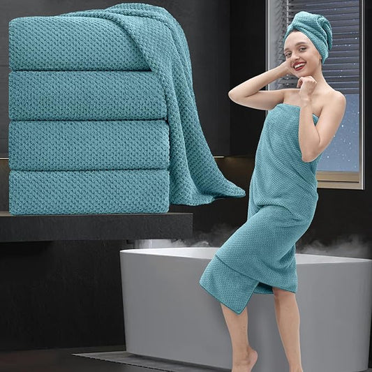 Extra Large Bath Towel Set of 4 (35"x70"),Oversized Bath Sheet Super Soft Highly Absorbent Jumbo Bathroom Towel Set Microfibers Quick Dry Shower Towel for Hotel,Bathroom,Guest,Spa,Gym (Turquoise)