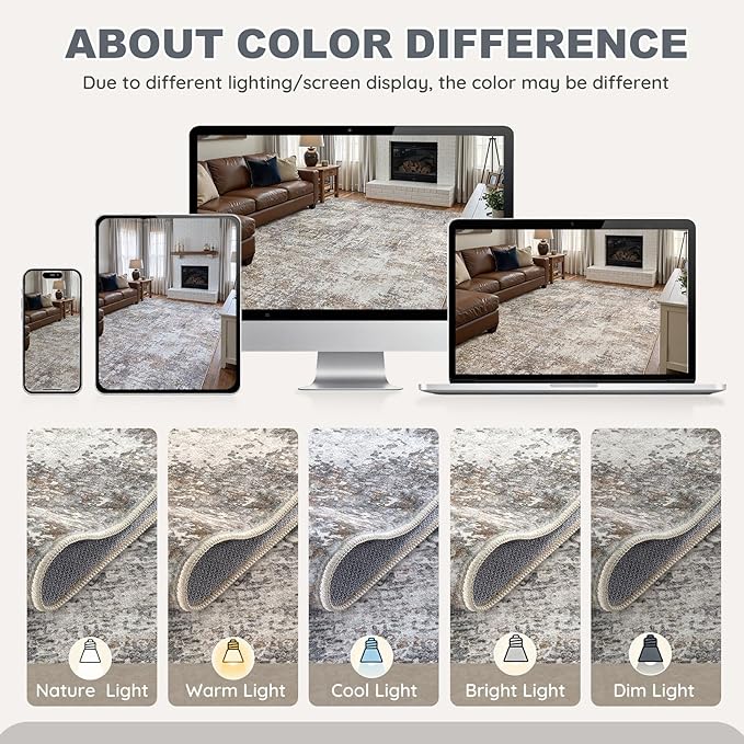 Area Rug Living Room Rugs - 2x3 Washable Soft Neutral Modern Abstract Low Pile Rug Carpet for Bedroom Dining Room Farmhouse Home Office - Brown/Grey/Black