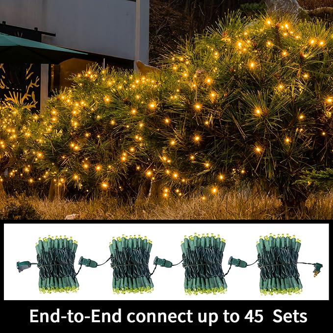 LAMPHOME Yellow LED Christmas Lights Indoor Outdoor, Connectable Yellow Warm White Christmas Tree Lights Green Wire, 64.8Ft Fairy String Light Plug in for Bedroom Wedding Xmas Tree Decorations