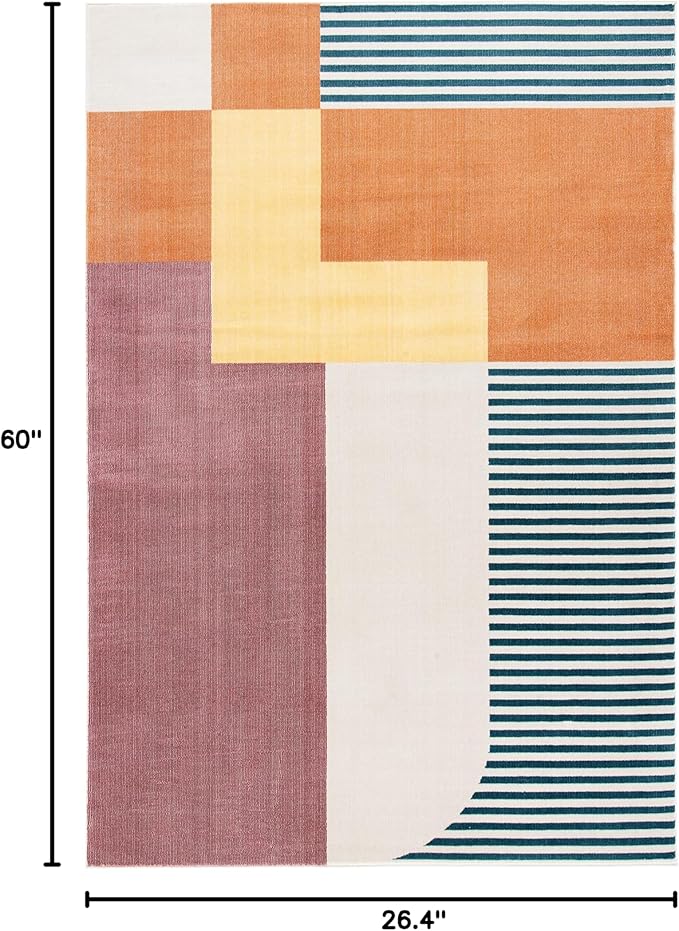 SAFAVIEH Orwell Collection Accent Rug - 2'2" x 5', Rust & Yellow, Mid-Century Modern Abstract Design, Non-Shedding & Easy Care, Ideal for High Traffic Areas in Entryway, Living Room, Bedroom (ORW368P)