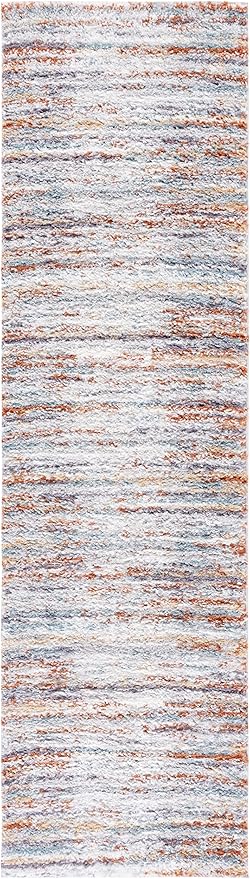 SAFAVIEH Berber Shag Collection Runner Rug - 2'3" x 10', Blue Rust & Ivory, Stripe Design, Non-Shedding & Easy Care, 1.25-inch Thick Ideal for High Traffic Areas in Living Room, Bedroom (BER565A)