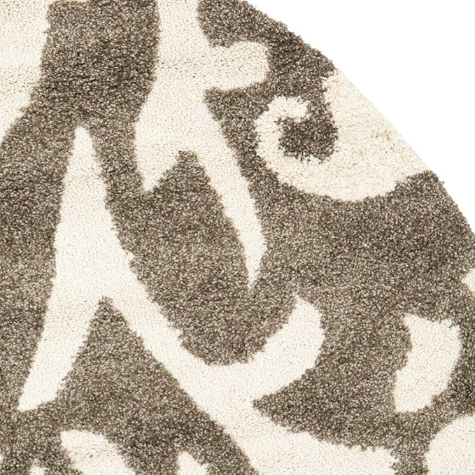 SAFAVIEH Florida Shag Collection Area Rug - 4' Round, Smoke & Beige, Floral Design, Non-Shedding & Easy Care, 1.2-inch Thick Ideal for High Traffic Areas in Living Room, Bedroom (SG458-7913)