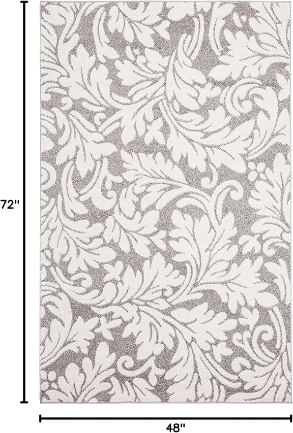 SAFAVIEH Amherst Collection Accent Rug - 4' x 6', Dark Grey & Beige, Floral Design, Non-Shedding & Easy Care, Ideal for High Traffic Areas in Entryway, Living Room, Bedroom (AMT425R)