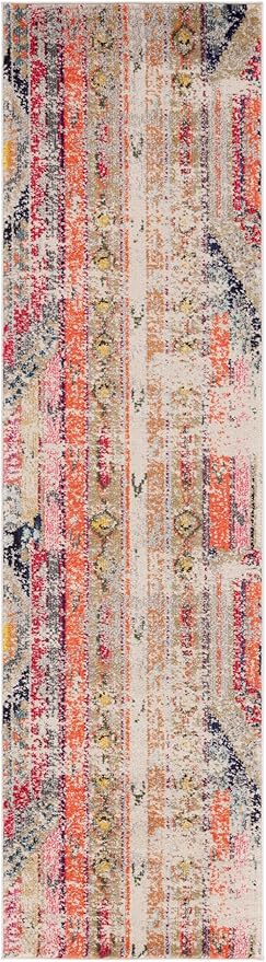 SAFAVIEH Monaco Collection Runner Rug - 2'2" x 12', Light Grey & Multi, Boho Chic Tribal Distressed Design, Non-Shedding & Easy Care, Ideal for High Traffic Areas in Living Room, Bedroom (MNC222G)
