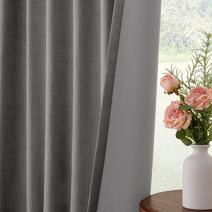 INOVADAY 100% Blackout Curtains for Bedroom, Black Out Curtains 84 Inch Long, Clip Rings Linen Blackout Drapes, Thermal Insulated Room Darkening for Living Room, 2 Panels - Stoic Gray,W50xL84