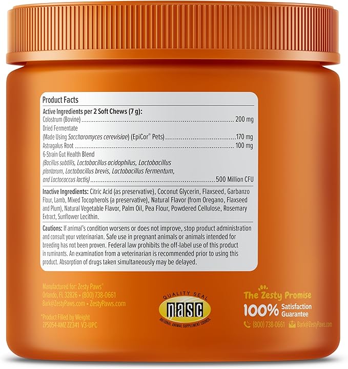 Zesty Paws Dog Allergy Relief Chews, Dog Probiotics for Itchy Skin and Ears, Lamb, 90ct