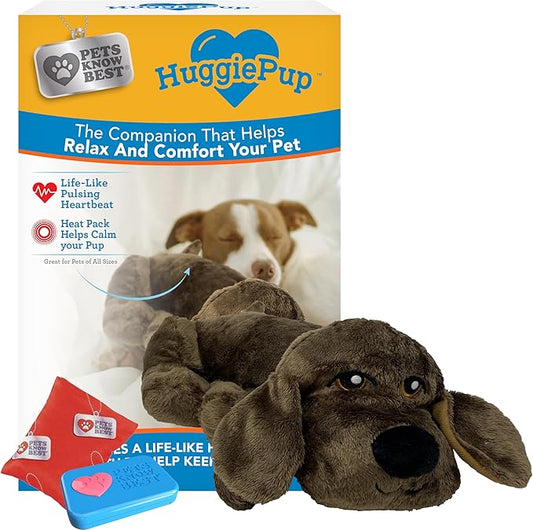HuggiePup by Pets | Comfort Companion with Heartbeat Sleep Aide for Dogs & Puppies, Heating for Calming Relief Day or Night, Crate & Behavioral Training Essential Breeds | Chocolate