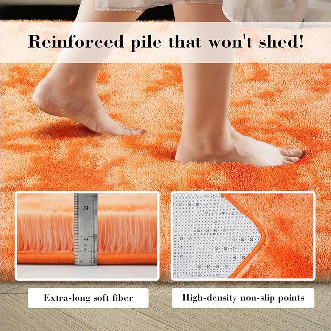 Mottling Orange Fluffy Rug Shaggy Area Rug, 2x4 Area Rugs for Girls Bedroom, Soft Cute Baby Play Mat, Indoor Floor Carpet for Teen, Nursery, Preppy Dorm, Plush Aesthetic Bedside Rug