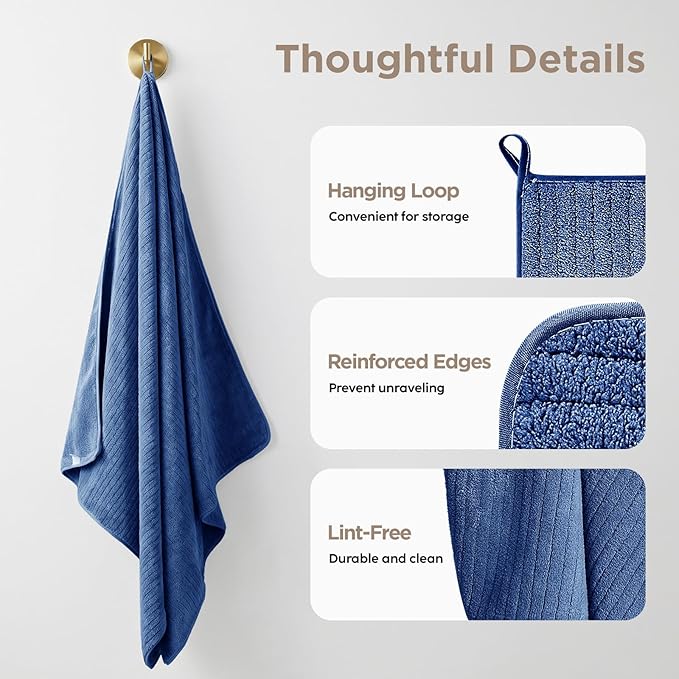 Oversized Bath Towels 8 Piece Towel Set, 2 Extra Large Bath Sheets, 2 Hand, 4 Washcloths, Luxury Soft Super Absorbent Thick Shower Towels for Bathroom, Spa & Hotel, Quick Dry, Navy Blue
