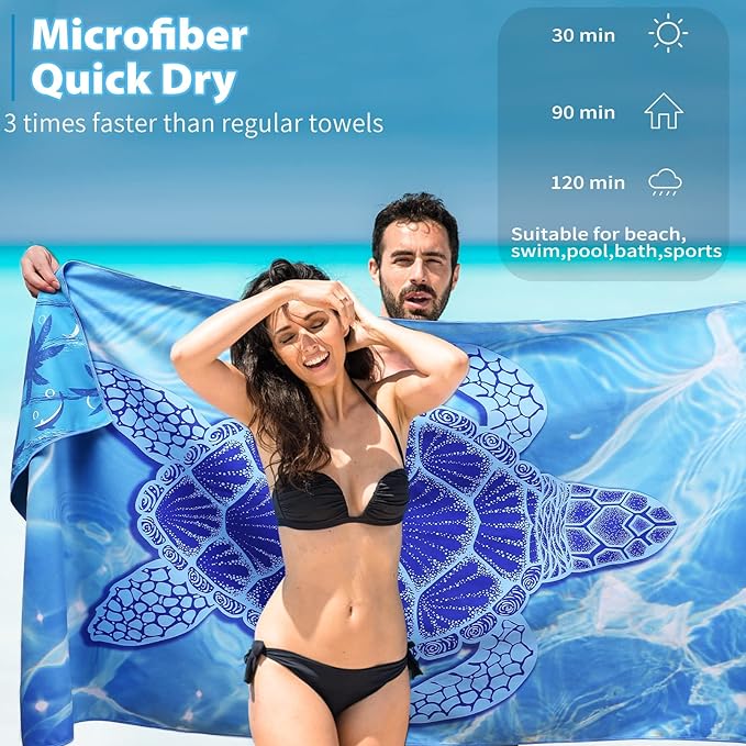 2 Pack Microfiber Thin Beach Towel Lightweight 71x32 Oversized Extra Large Sand Free Towels Quick Dry for Travel Pool Yoga Gym Sports Beach Accessories Vacation Essential Gift