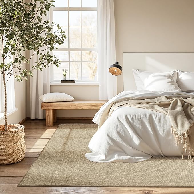 NICETOWN 6'x9' Rugs for Living Room Faux Jute Area Rug Non-Slip Washable Thin Modern Rugs for Bedroom Large Farmhouse Floor Accent Carpet for Dining Room Kitchen Entryway, Natural