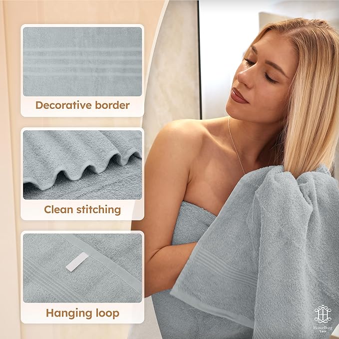 Luxe Set – Washcloths (30 x 30cm), Hand Towels (40 x 70cm) & Bath Towels (65 x 137 cm) – 100% Cotton, Soft, Absorbent, Easy Care, Versatile, (Ice Blue)