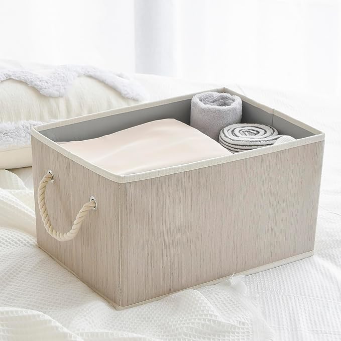 2 Pack Large Storage Baskets for Shelves | Fabric Closet Organizers and Storage Bins with Handles Home Organization | Decorative Collapsible Baskets for Organizing Clothes 14.7"x 10.24"x 8.27"