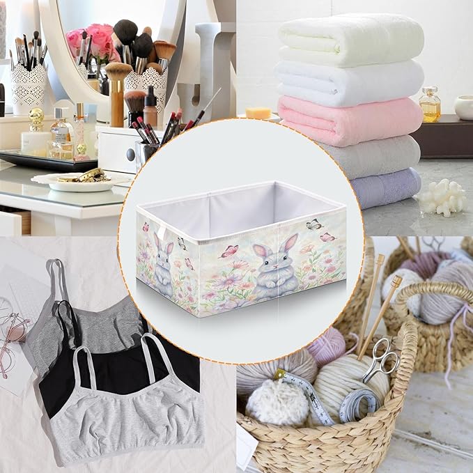 Bolaz Happy Easter Day Bunny Eggs Spring Flowers05 Closet Organizers Storage Cubes Storage Bins Shelf Baskets Containers for Home Room Office,Square
