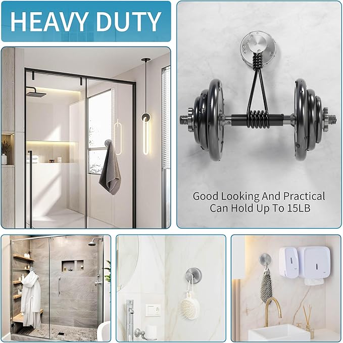 Deluwire Suction Cup Hooks for Shower, Shower Hooks for Bath Robe, Mirror, Tile, Window Glass, Towel Hooks Removable for Bathroom Wall, 3 Packs-Silver