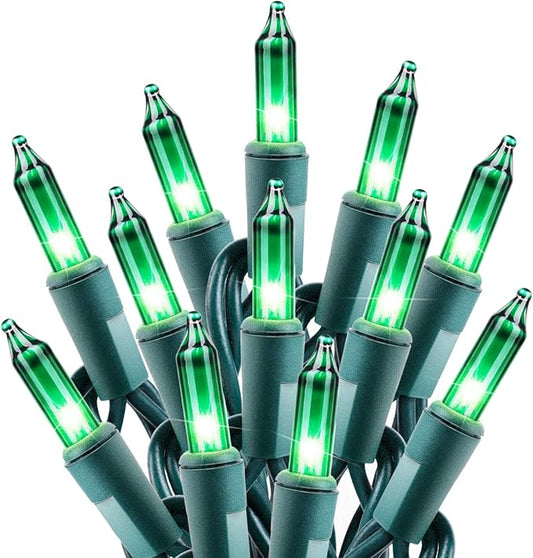 Minetom St. Patrick's Day Mini String Lights, 100 Count 27 Feet Detachable Incandescent Bulb Waterproof Green Fairy Lights Plug in for Indoor Outdoor Party Patio Christmas Decoration, Green Wire
