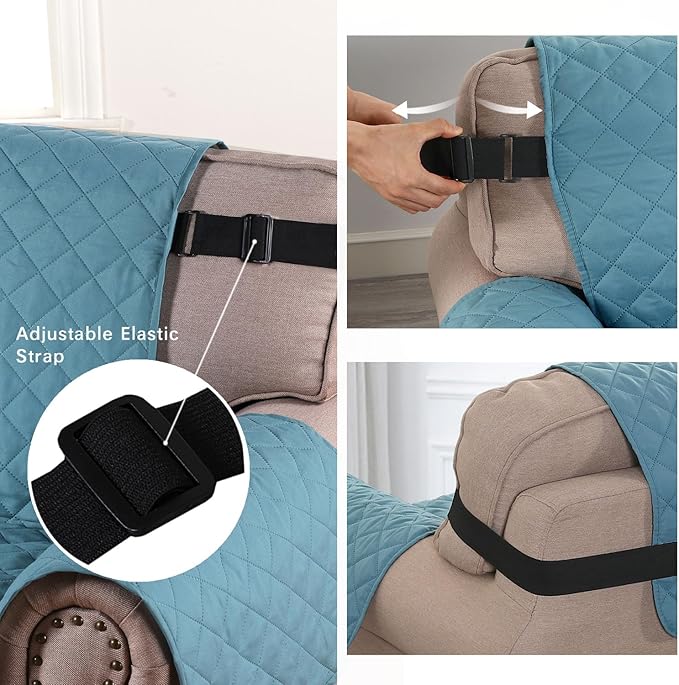 H.VERSAILTEX Reversible Chair Sofa Slipcover Water Repellent Chair Cover Non Slip Pet Couch Protector Washable Furniture Protector with Elastic Strap for Kids(Armchair, Cameo Blue/Beige)