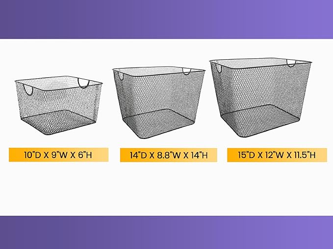 YBM Home Kitchen Pantry Organizer Wire Basket for Shelves, Cabinets, Pantry, Countertop, Mesh Open Storage Bin Metal Basket for Organizing Food Supplies 10" x 8.8" x 5.8”, Pack of 2