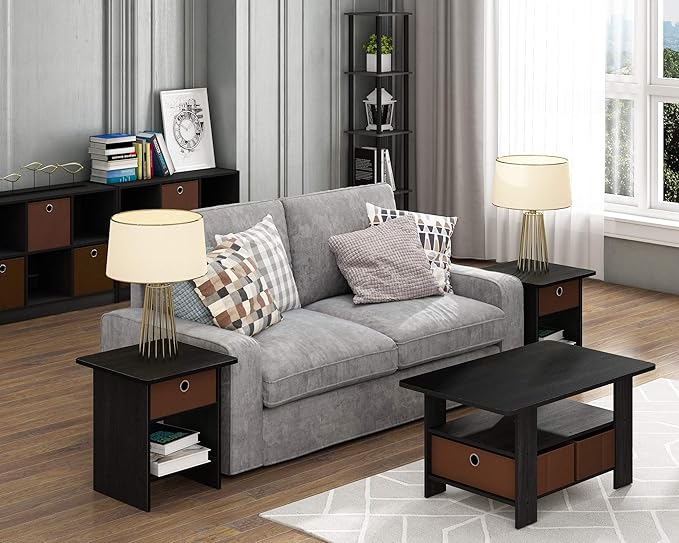 Furinno BASIC Book Shelf, 6-Cube Bookshelf with Open Shelf, 3 x 2 Bookcase with Storage Bins, Closed Back, Horizontal, 11.9" x 31.6" x 23.6", for Living Room, Bedroom, Home Office, Americano