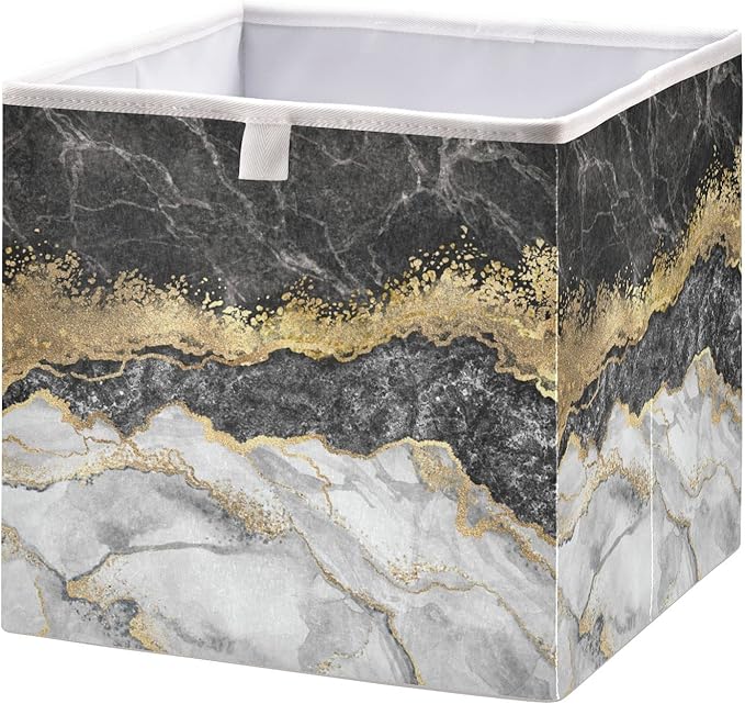 Bolaz Gold Black Marble Closet Organizers Storage Cubes Storage Bins Shelf Baskets Containers for Home Kids Room Toys Office,Rectangle