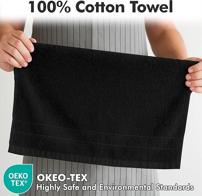 100% Cotton Hand Towels for Bathroom – Soft & Absorbent Towel Set– Pack of 6 Small Towel (34x20in) – Quick Dry Luxury Cotton Hand Towels – Black