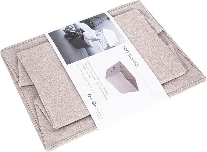 Bigso Tapered Storage Bin - Collapsible Fabric Storage Cubes for Organizing Shelves, Closets, and Rooms, with Handles - 13.4in x 17.7in x 9.8in - Large, Beige