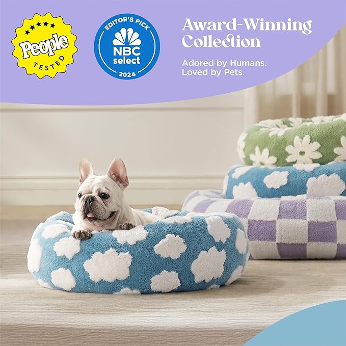 LE SURE Donut Small Dog Bed - Round Cat Beds for Indoor Cats Calming Pet Beds, Cute Modern Beds with Jacquard Shaggy Plush & Anti Slip Bottom, 27 Inch, Green