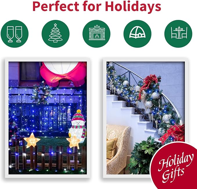 LAMPHOME Blue White Christmas Lights Outdoor, 21.6FT 100 Led Plug in Mini Fairy String Lights Green Wire,Waterproof Christmas Tree Light for Indoor Outside Bedroom Party Wedding Independence Day