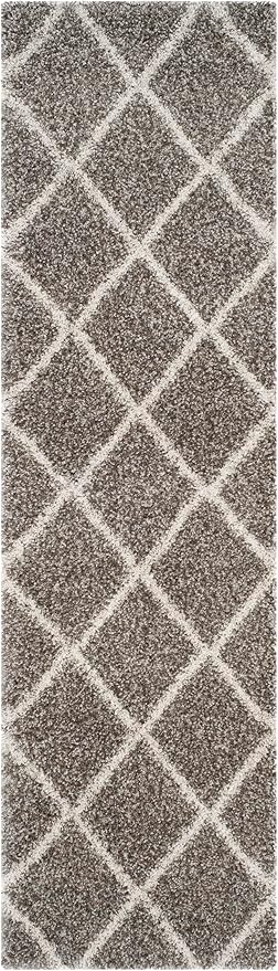 SAFAVIEH Hudson Shag Collection Runner Rug - 2'3" x 10', Grey & Ivory, Modern Trellis Design, Non-Shedding & Easy Care, 2-inch Thick Ideal for High Traffic Areas in Living Room, Bedroom (SGH281B)