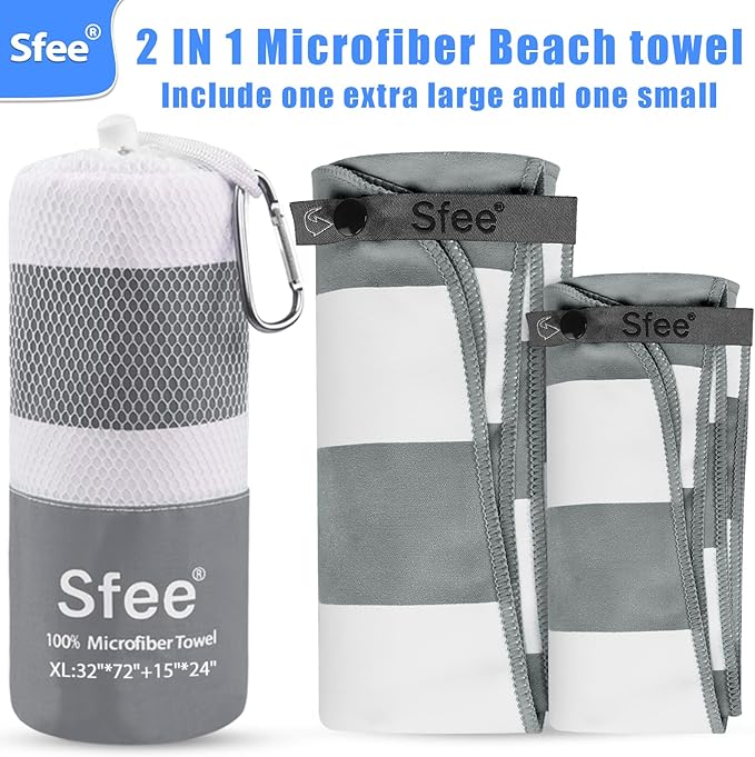 2 in 1 Microfiber Oversized Beach Towel, Quick Dry Towel Travel Towel Camping Towel Super Absorbent Compact Lightweight Sports Gym Towels for Beach,Gym, Hiking, Pool, Backpacking, Bath, Yoga