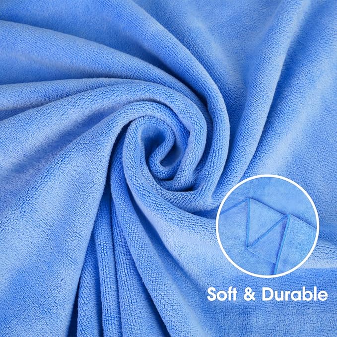 Bath Towel, Microfiber Bathroom Towels Set 6 Pack 30" x 60" - Extra Large, Soft, Absorbent, Quick Dry, Odor Resistant, No Shedding, Shrink Resistant, Use for Hair Wrap, Fitness, Sport, Yoga, Blue