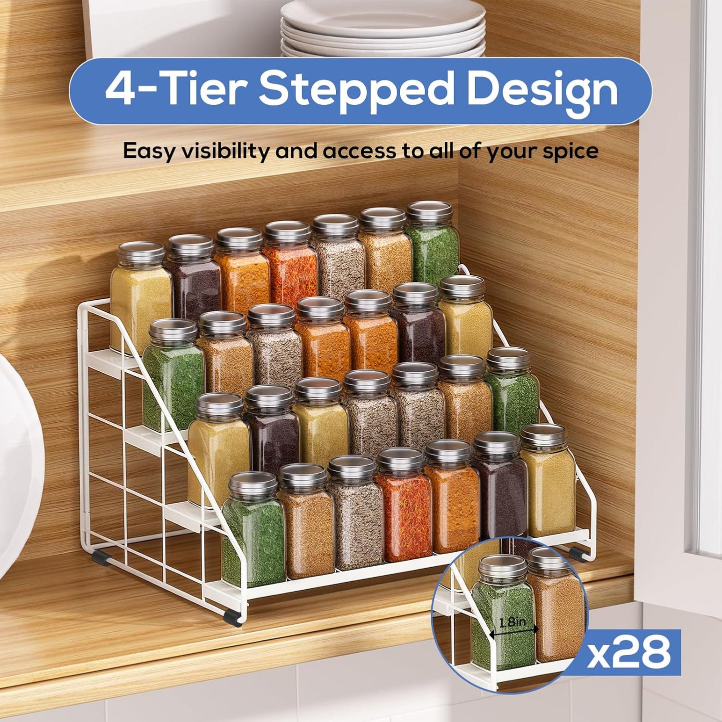 4-Tier Adjustable Spice Rack Organizer for Cabinet & Pantry — Space-Saving Tiered Shelf | Nestify