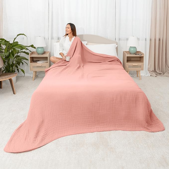 Comfy Cubs Muslin Blanket for Adults King 108" x 90" - 6 Layer Soft, Breathable & Lightweight Muslin Adult Blanket - Machine Washable & Designed in The US Bedding for All Seasons - Bold Blush
