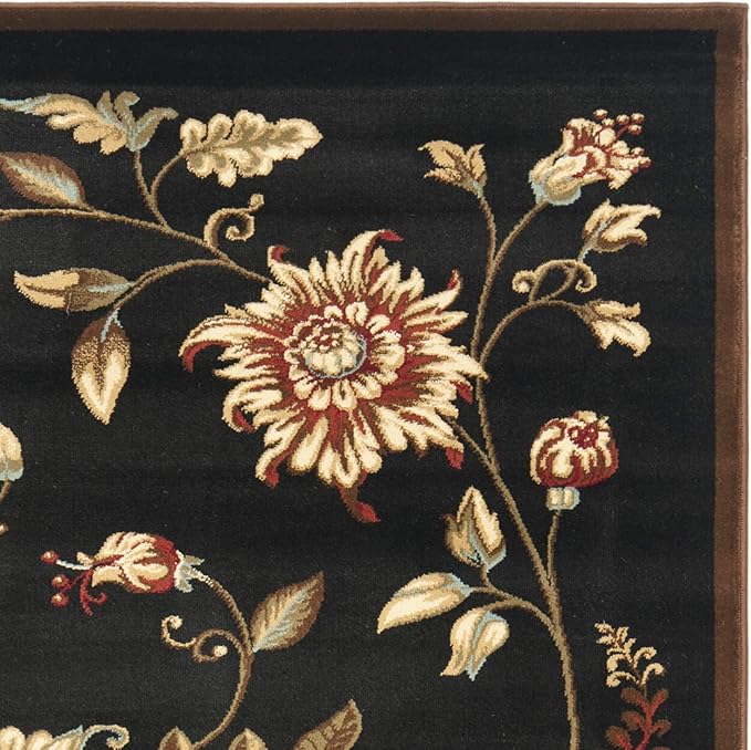 SAFAVIEH Lyndhurst Collection Area Rug - 5'3" x 7'6", Black & Multi, Traditional Floral Design, Non-Shedding & Easy Care, Ideal for High Traffic Areas in Living Room, Bedroom (LNH552-9091)