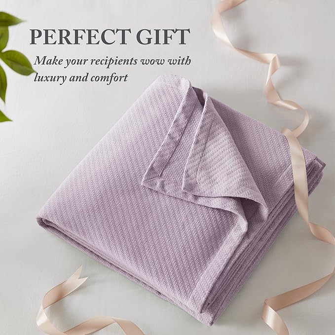 Madison Park Liquid Cotton Blanket Breathable, Softer Ring Spun Weave, Diamond Motif, Luxurious 100% Cotton All Seasons Lightweight Summer Blanket for Bed, Couch, Office, Lilac, Full/Queen