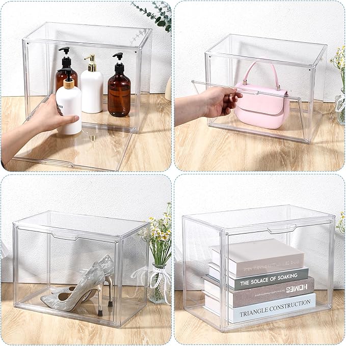 Stackable Display Storage Box with Magnetic Door, Clear Acrylic Display Case, Dustproof Book & Cosmetic Display Cases, Hobby Display Cases for Large Figures Collectibles, Luxury Bags, Sports Shoes