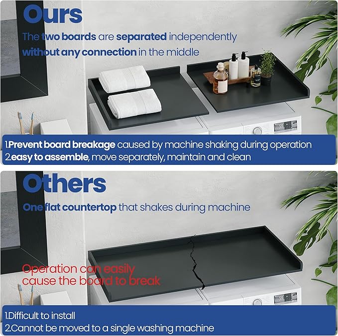 Washer Dryer Countertop,27.5" x 54" Wood Topper for Laundry Room Organization，Laundry Countertop over Washer and Dryer,With Edge Rails,Non-Slip Mat,Easy to Assemble